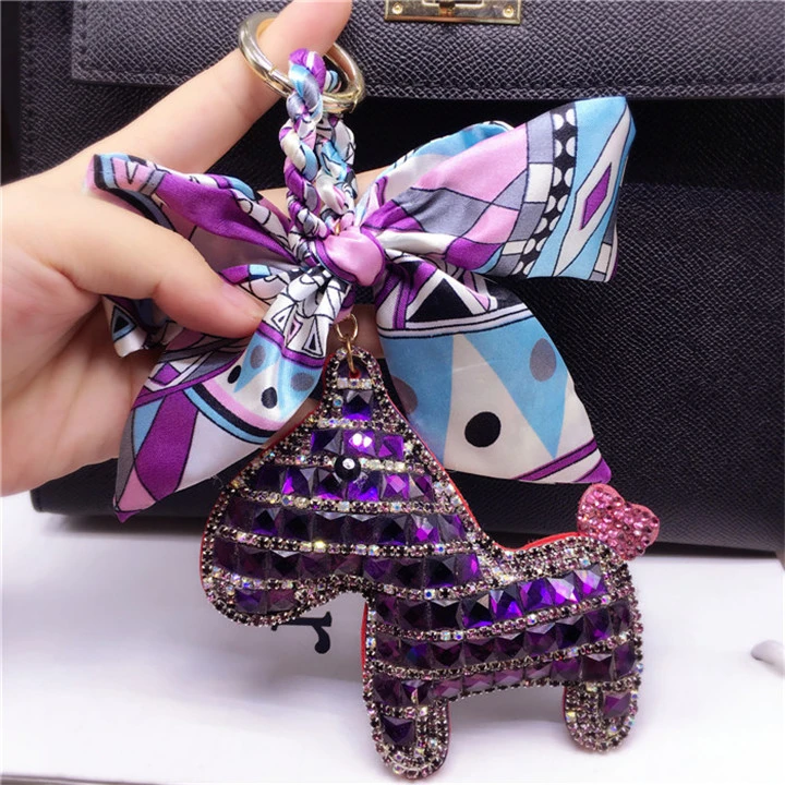 FT090 Horse Shape Cute Designer Glitter Girl Metal Crystal Luxury Key Chain Accessories Charm Women Bag Accessory Keychain for Bags